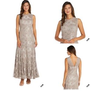R&M Sequined Lace Gown with
Sheer Inserts champagne color